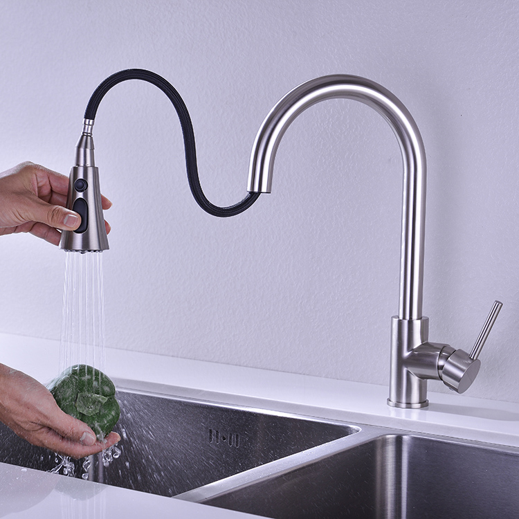 Commercial Brass Pull Down Spray Kitchen Faucet Hot and Cold Water Wash Kitchen Mixer Sink Tap