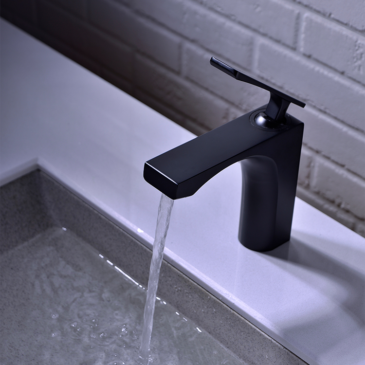 Wholesale Deck Mount Single Handle Matt Black Brass Bathroom Tap Basin Mixer Faucet