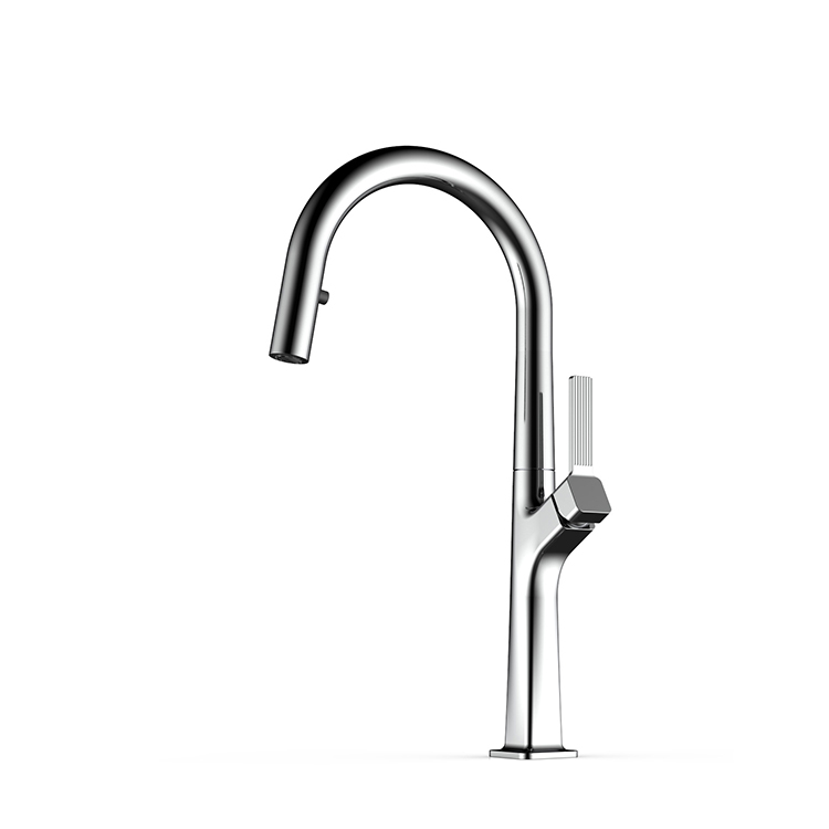 China Factory Chrome Plating Single Handle Pull Out Down Kitchen Faucets With Sprayer