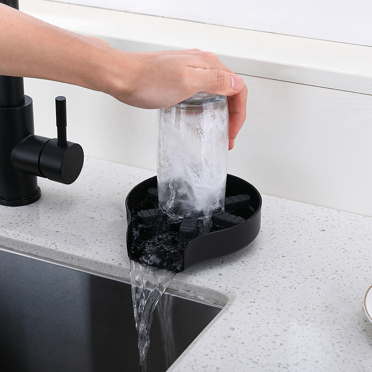 Black Stainless Steel 304 Automatic Cup Washer Glass Rinser Cleaning Tool for Kitchen Sinks Glass Cup