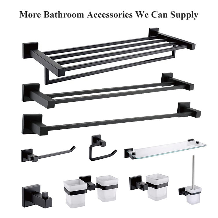 Good Quality Hotel Bathroom Accessories Black Towel Shelf Holder Stainless Steel Wall Mount Towel Rack