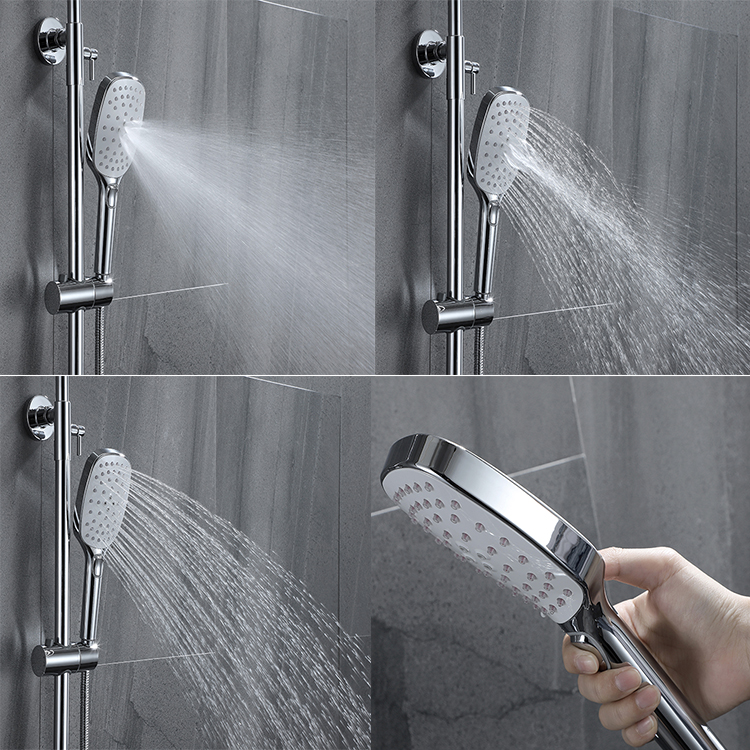 High-end Rain Bathroom Chrome Shower Faucet Set with ABS Three Function Hand Shower Mixer