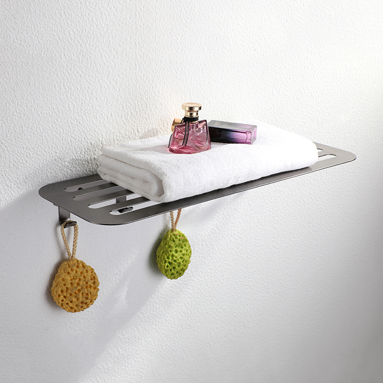 Modren Hotel Gun Grey Wall Mounted Bath Towel Rack Shower Shelf Bathroom Shelf with Hook