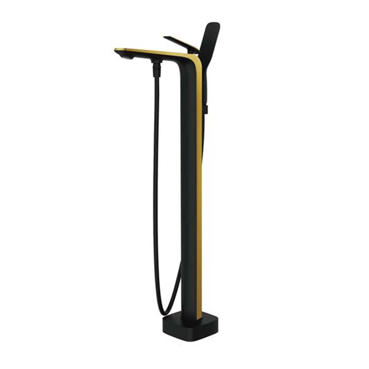 High Quality Floor Mounted Black And Gold Bath Mixer Taps Bathroom Freestanding Bathtub Faucets
