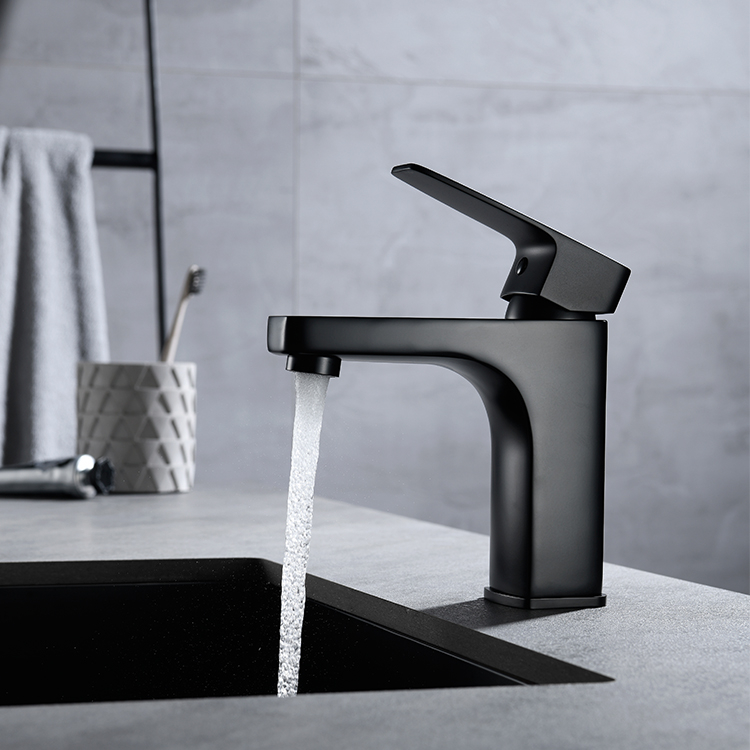 Amazon Hot Sale Deck Mount One Hole Single Handle Matt Black Sink Tap Bathroom Face Wash Basin Faucet