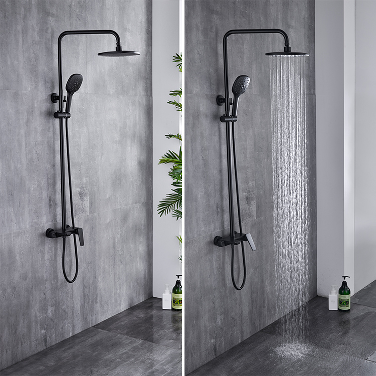 Kaiping Gockel Wall Mounted Matt Black Exposed Rain Bathroom Shower Set with Handheld Shower