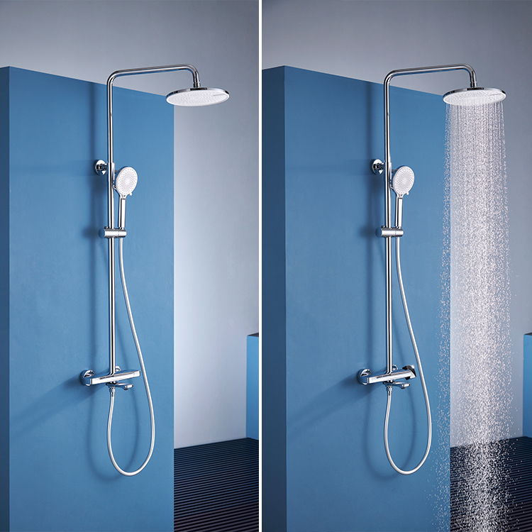High Quality Chrome Exposed Bathroom Shower Set Modern Brass Hot and Cold Water Wall Mounted 