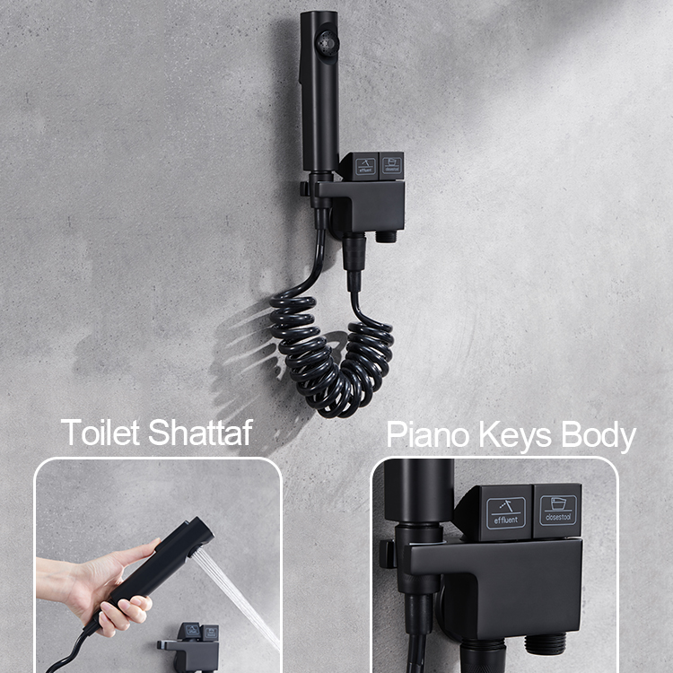 Toilet Partner Matte Black Bidet Sprayer Set Brass Piano Keys Toilet Pressure Spray Gun Tap Shattaf 
