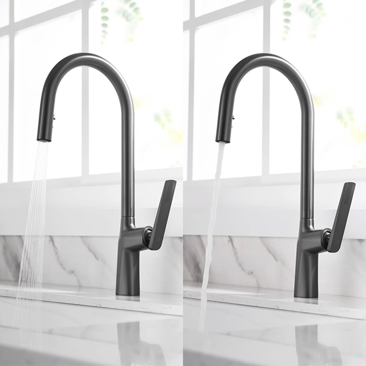 Kaiping Gockel Gun Grey Pull Down Kitchen Sink Mixer Brass Single Lever