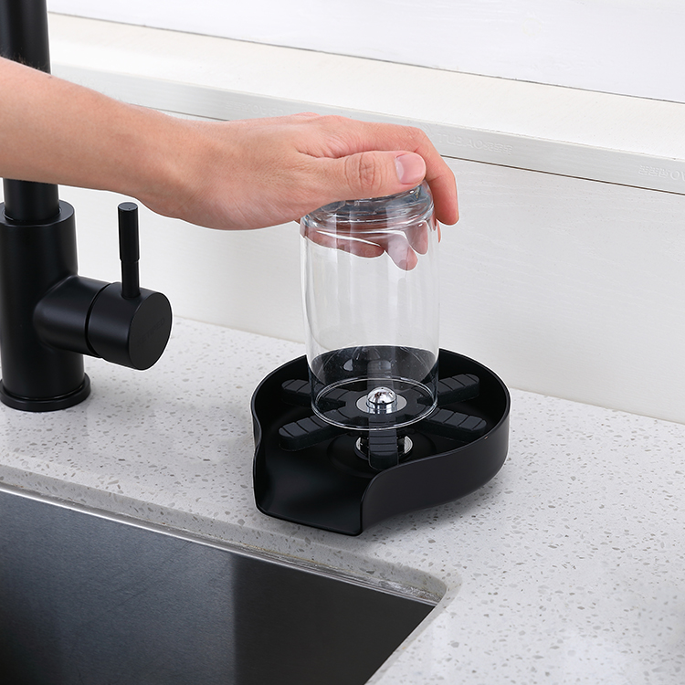 Matte Black Stainless Steel 304 Automatic Cup Washer Glass Rinser Cleaning Tool Glass Rinser for Kitchen Sinks Glass Cup