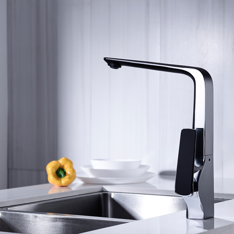 Good Quality Black and Chrome Kitchen Sink Faucet Deck Mounted Single Lever Single Handle Wash Mixer Tap 
