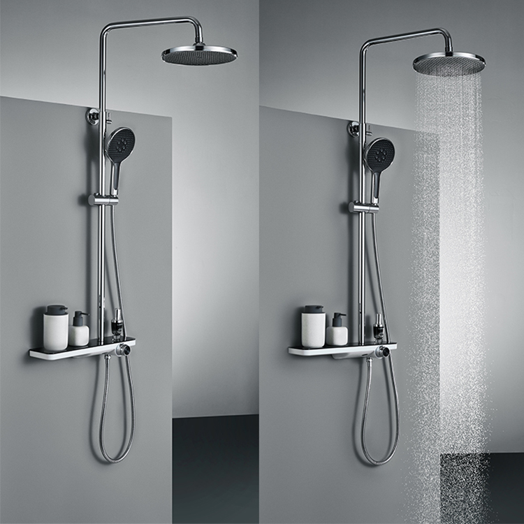 Modern 3 Functions Wall Mounted Rainfall Bathroom Exposed Chrome Shower Faucet Set
