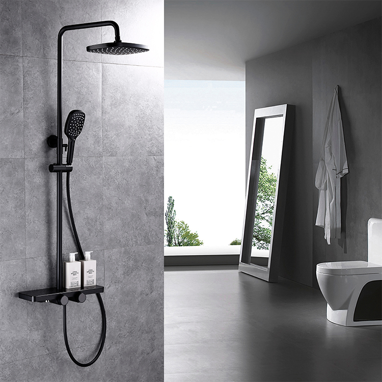 Modern Brass Bath Rainfall Shower Faucet Column Wall Mounted Matt Black Bathroom Shower Set