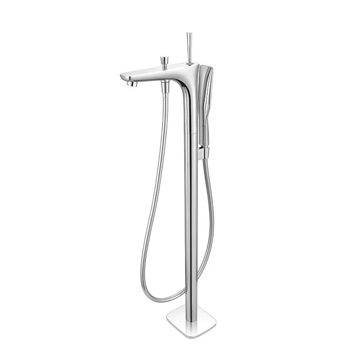 Modern Chrome Floor Free Standing Shower Taps Freestanding Bathtub Faucet Mixer