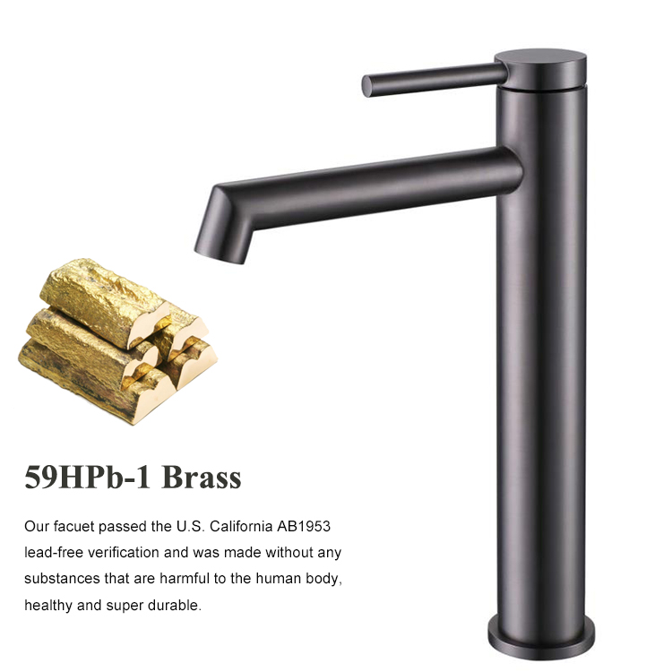 Gun Grey Wash Mixer Tap Brass Hot And Cold Water Single Handle High Spout Deck Mounted Watermark Bathroom Basin Faucet