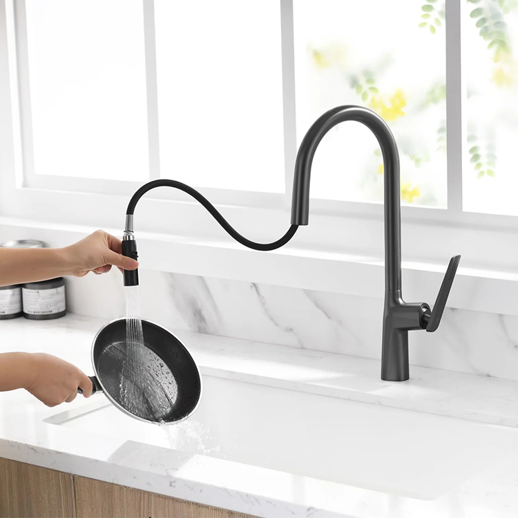 Kaiping Gockel Gun Grey Pull Down Kitchen Sink Mixer Brass Single Lever