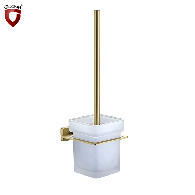 Modern Hotel Copper Brushed Gold Bathroom Accessories Cleaning Wall Mounted Toilet Brush Holder