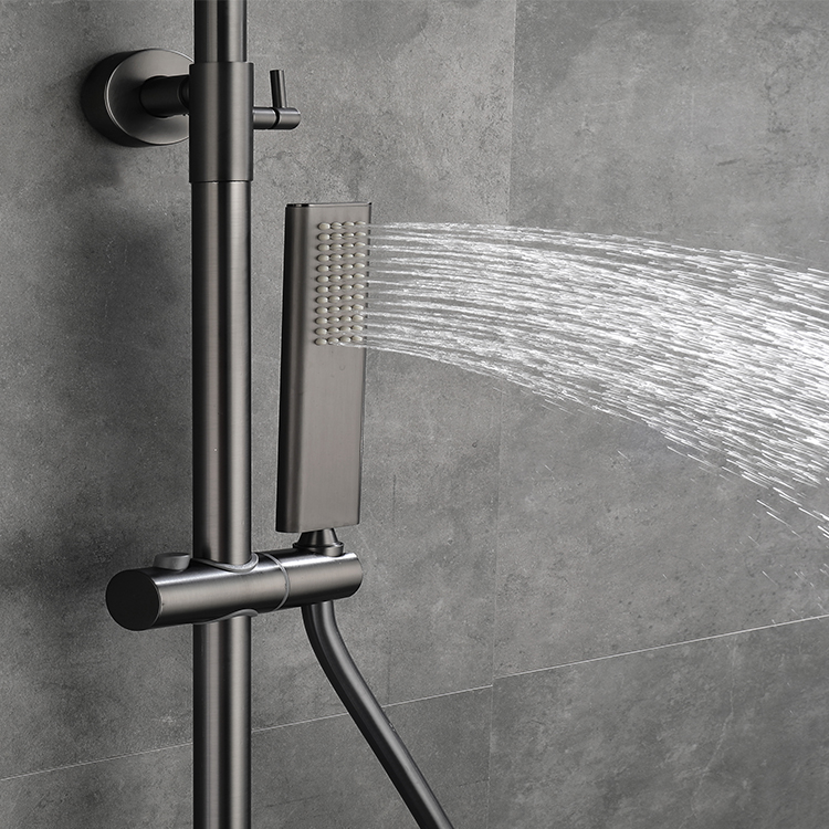 Hot Sale Gun Black Wall Mounted Hot and Cold Water Mixer Rain Thermostatic Bathroom Shower Set