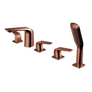 New Design Rose Gold 5 Holes Bath Tub Faucet Copper Triple Handle Deck Mounted Bath Shower Faucet Set