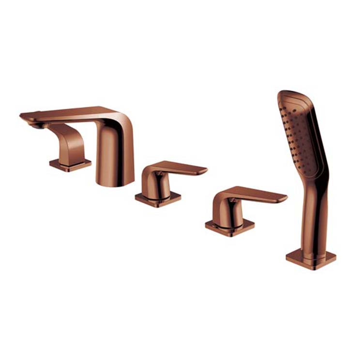 New Design Rose Gold 5 Holes Bath Tub Faucet Copper Triple Handle Deck Mounted Bath Shower Faucet Set