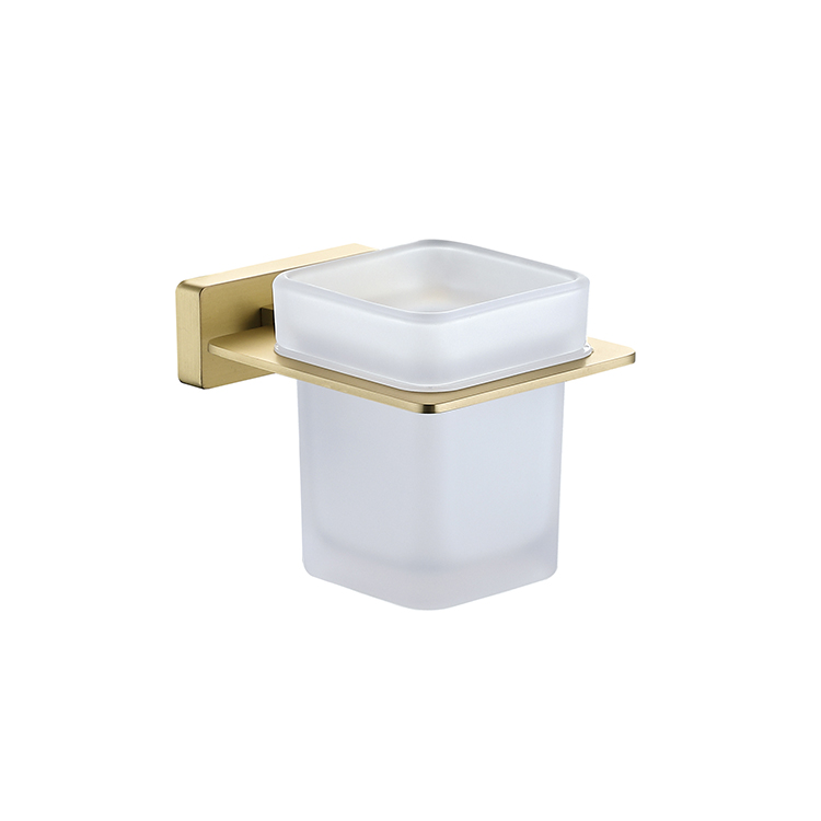 Luxury Hotel Brass Gold Bathroom Accessories Square Wall Mounted Single Bath Tumbler Cup Holder