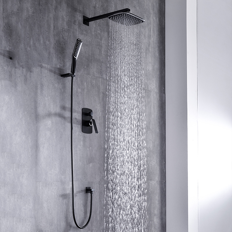 China Factory Modern In Wall Mounted Black Bathroom Rain Concealed Shower Set Hot And Cold Water Shower Mixer