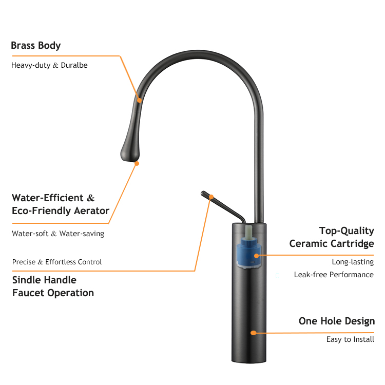 One Hole Tall Brass Water Faucet Mixer Tap Modern Latest Design Bathroom Gun Grey Basin Faucet