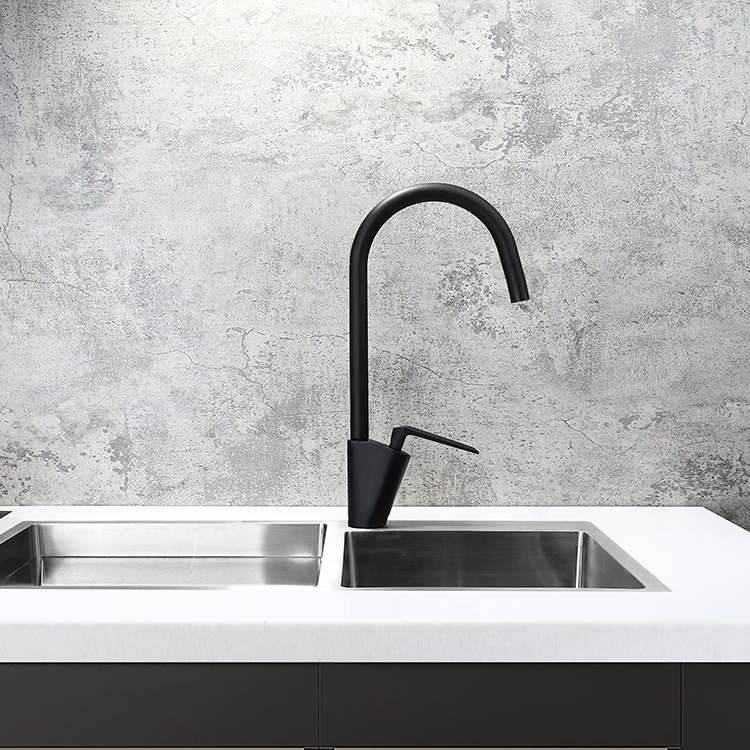 Contemporary Single Handle Hot and Cold Water Copper Matte Black Kitchen Faucet