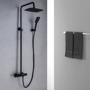 Modern Wall Mounted Matte Black Bathroom Rain Thermostatic Exposed Shower Faucet Set