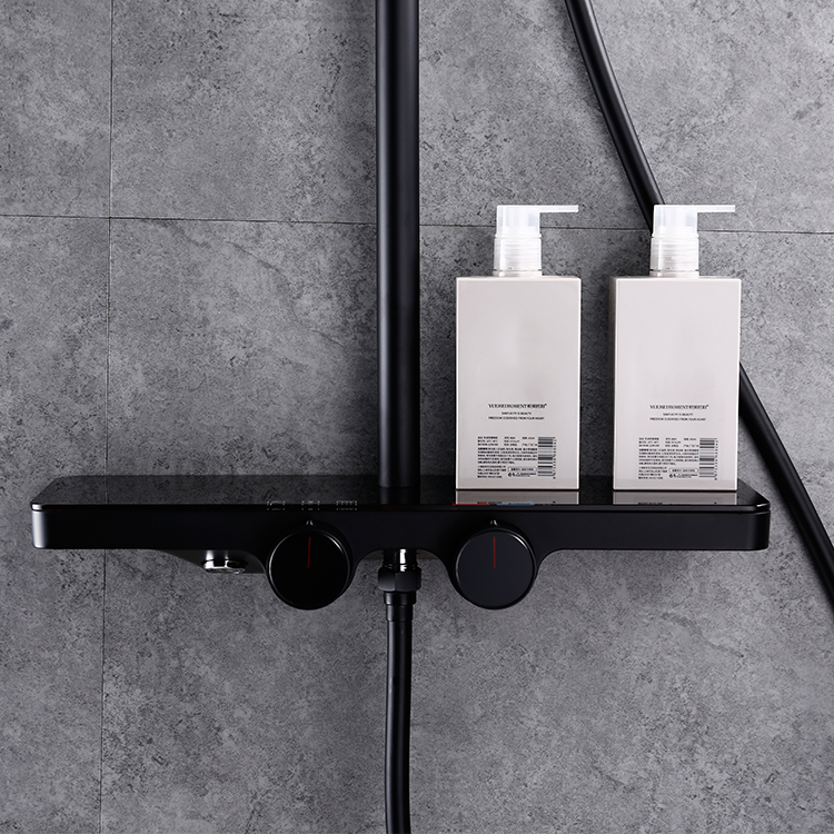 Modern Brass Bath Rainfall Shower Faucet Column Wall Mounted Matt Black Bathroom Shower Set