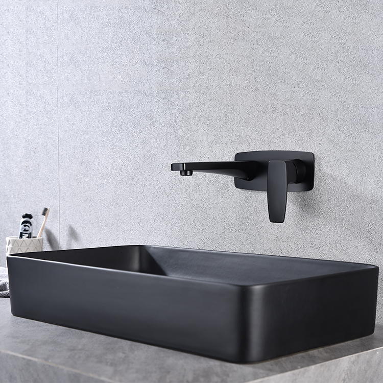 Modern Design Wall Bathroom Faucet Matt Black Brass Wall Mounted Waterfall Mixer Tap 