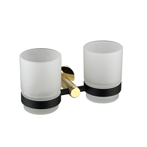 High Quality Modern Bathroom Accessories Black And Gold Wall Mounted Double Tumbler Holder Double Cup Holder