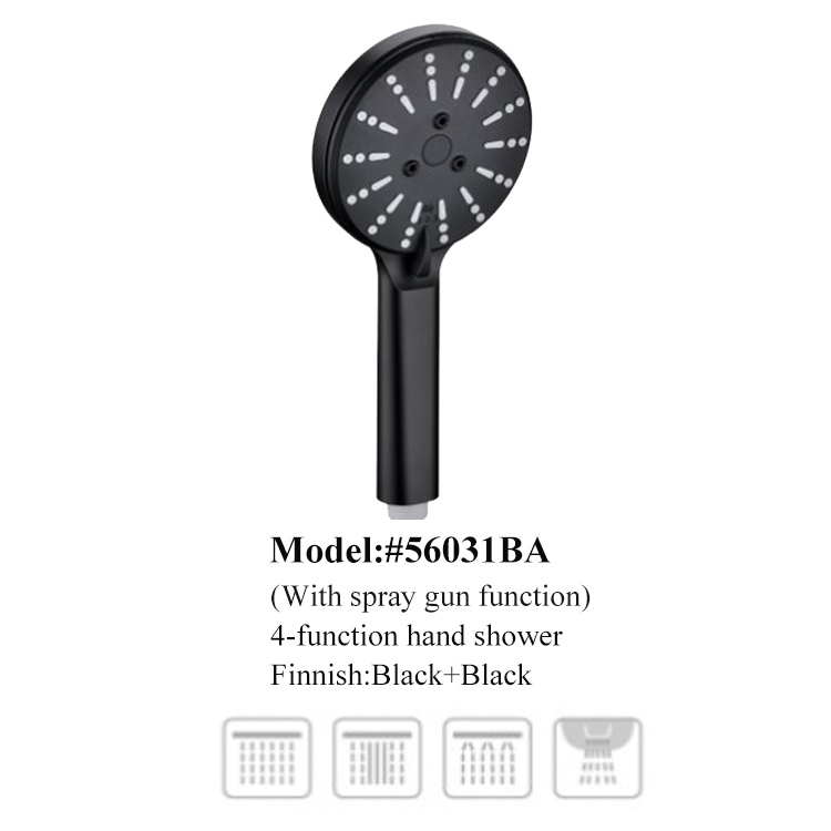 4 Functions ABS Black Handheld Shower Head Bathroom Hand Shower Head
