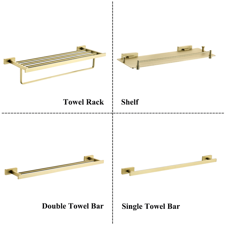 2021 Luxury Style Hotel Wall Mounted 4 pcs Brass Gold Toilet Bathroom Accessories Set