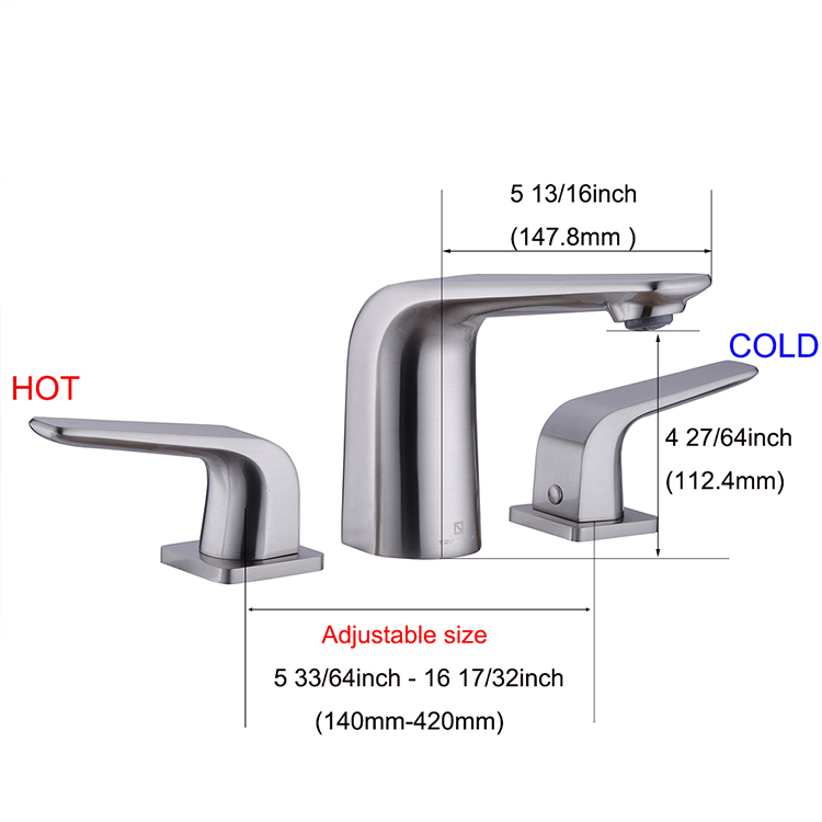 2 Handle Heavy-duty Copper Widespread Vanity Sink Faucet Brushed Nickel Bathroom Basin Faucet