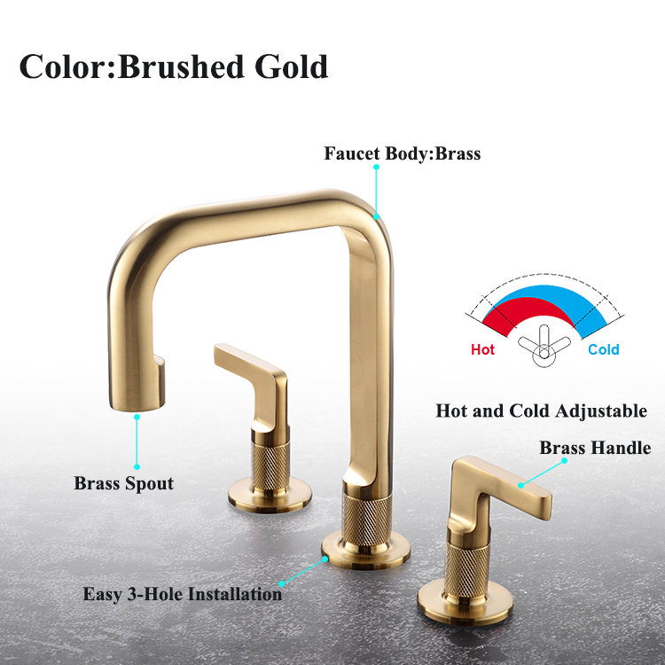 Luxury Design Brushed Gold Brass Deck Mount 8" Widespread Dual Handle Bathroom Mixer Tap Basin Faucet