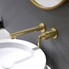 Luxury Copper Brushed Gold Single Handle 2 Hole Wall Mounted Washbasin Mixer Tap Bathroom Faucet