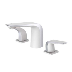 Modern White Chrome Dual Handle Deck Mounted Brass Basin Mixer Faucet Bathroom Sink Tap