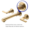 Brushed Gold Dual Handle Wall Mounted Bathroom Basin Faucet Brass Hot And Cold Water 3 Hole Mixer Tap
