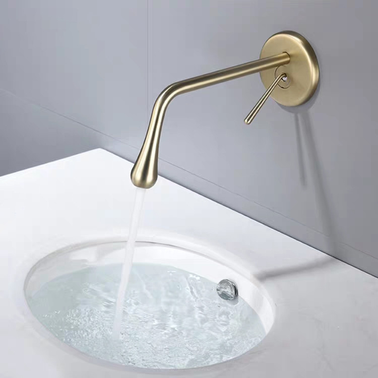 Commercial Brass Brushed Gold Concealed Basin Mixer Water Drop In Wall Mounted Lavatory Mixer Tap