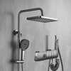 Gun Grey Brass Rainfall Thermostatic Bathroom Shower Set Shower System Set Wall Mounted