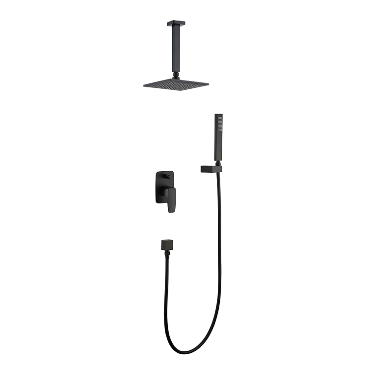 Modern Black Bathroom Shower Set In Wall Mounted Square Concealed Rainfall Shower Mixer Faucet Set